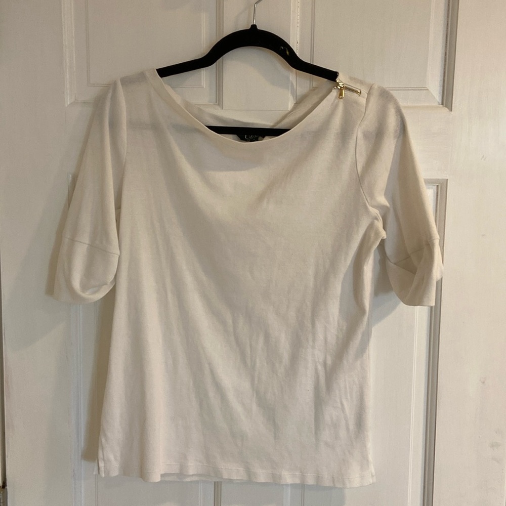 Ralph Lauren white top with zipper shoulder